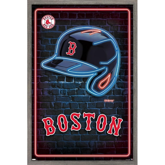 MLB Boston Red Sox - Neon Helmet 23 Wall Poster, 22.375" x 34" Framed