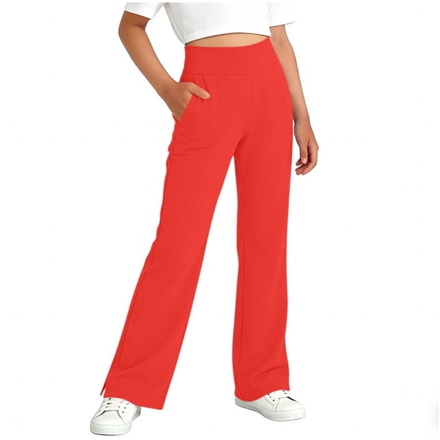 Pantalones de yoga de longitud completa para niños, de color sólido, con cintura elástica, con bolsillos y elásticos, de poliéster para adultos.