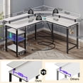 thumbnail image 2 of L-Shaped Desk with Power Outlets & LED Strip, Monitor Stand, Storage Shelf & Hooks - Home Office/Gaming Computer Desk, 2 of 6