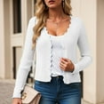 thumbnail image 4 of idosla Women's Long Sleeve Cardigan Casual V-Neck Button Open Front Outerwear Soft Cropped Knit Shrugs Sweater (White, S), 4 of 9