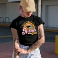 thumbnail image 2 of Distressed Overstimulated Moms Club, Retro Rainbow & Flowers Art Mother's Day Gift, Navy Blue T-Shirt, Small, 2 of 5