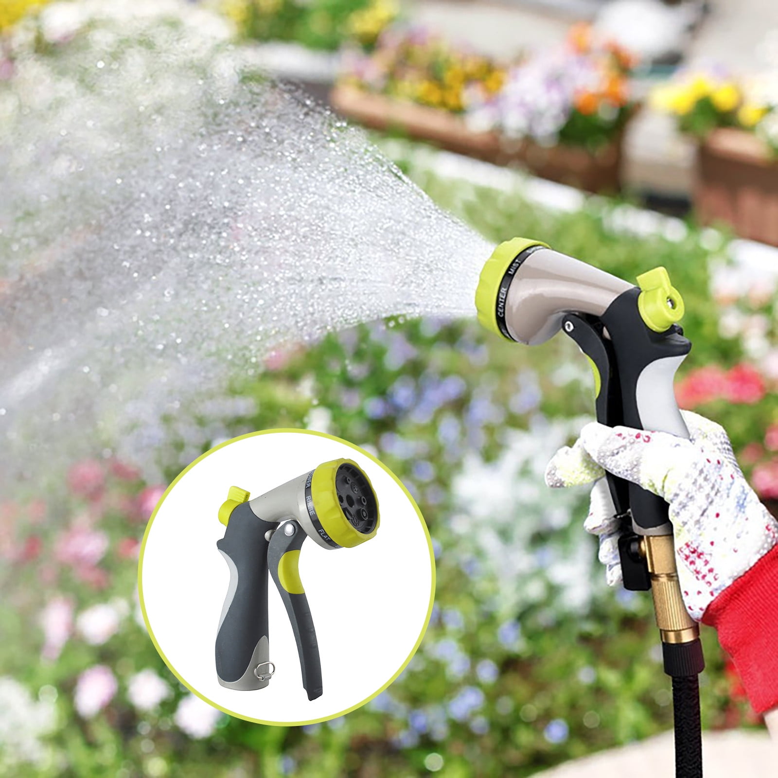VicTsing Garden Hose Nozzle Spray Nozzle Car Wash and Showering Pets Cleaning Slip and Shock Resistant for Watering Plants Metal Water Nozzle with Heavy Duty 8 Adjustable Watering Patterns Green 