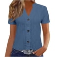 thumbnail image 1 of Yuyuzo Summer Tops for Women Eyelet Short Sleeve V Neck Loose Fitted Tees Button down Solid Color Basic Blouse, 1 of 6