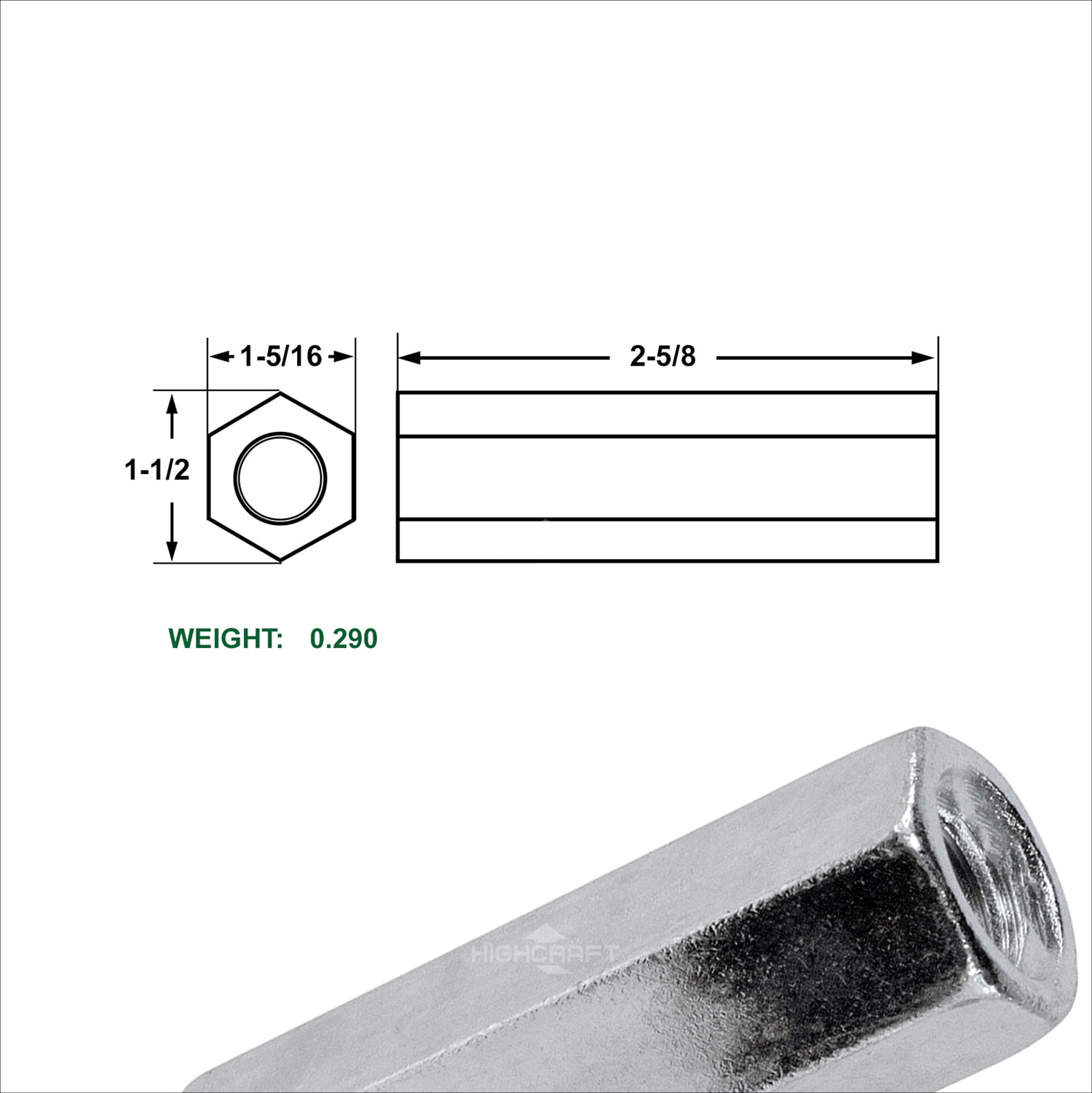 Highcraft 7/8" X 2-5/8" Rod Coupling Nuts, Zinc Plated, 30 Pk