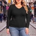 thumbnail image 4 of Lirrtw Women's Plus Size Long Sleeve Shirts Slim Fit V Neck Thermal Tight Tees Solid Color Basic Undershirt Fall Winter Base Layer(Black,X-Large), 4 of 7