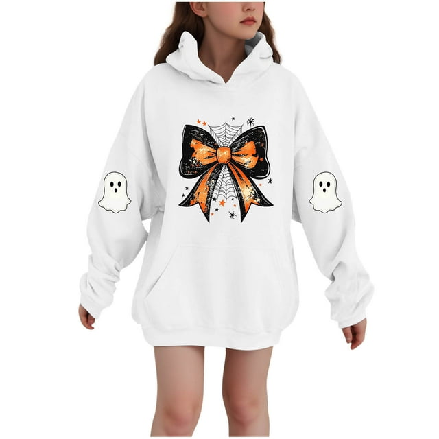 Chemise d'Halloween pour Enfants Impression Hiver Longue Velours Décontractée Confortable Chandail à Capuchon