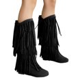 thumbnail image 3 of Xiaoxatg Women's Mid-Calf Boots Plus Size Winter Heel Fringe Inside Booster Mid Length Footwear for Stylish Comfort 6 Black, 3 of 6