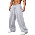 thumbnail image 2 of Vhkiploz Drawstring Wide Leg Trousers for Men's Sporty Workout Athletic Joggers Solid Color Daily Pants with Side Pockets, 2 of 8
