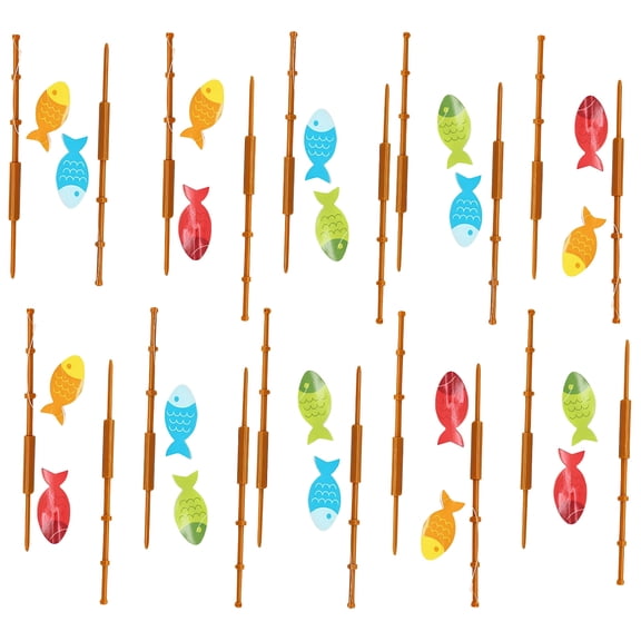 20 Pcs Fishing Cake Toppers, Mini Fish Pole Decoration, 6.3 in / 16 cm Cake Insert, Fishing Themed Party Favors, Little One Interactive Toys, Birthday, Party Decorations