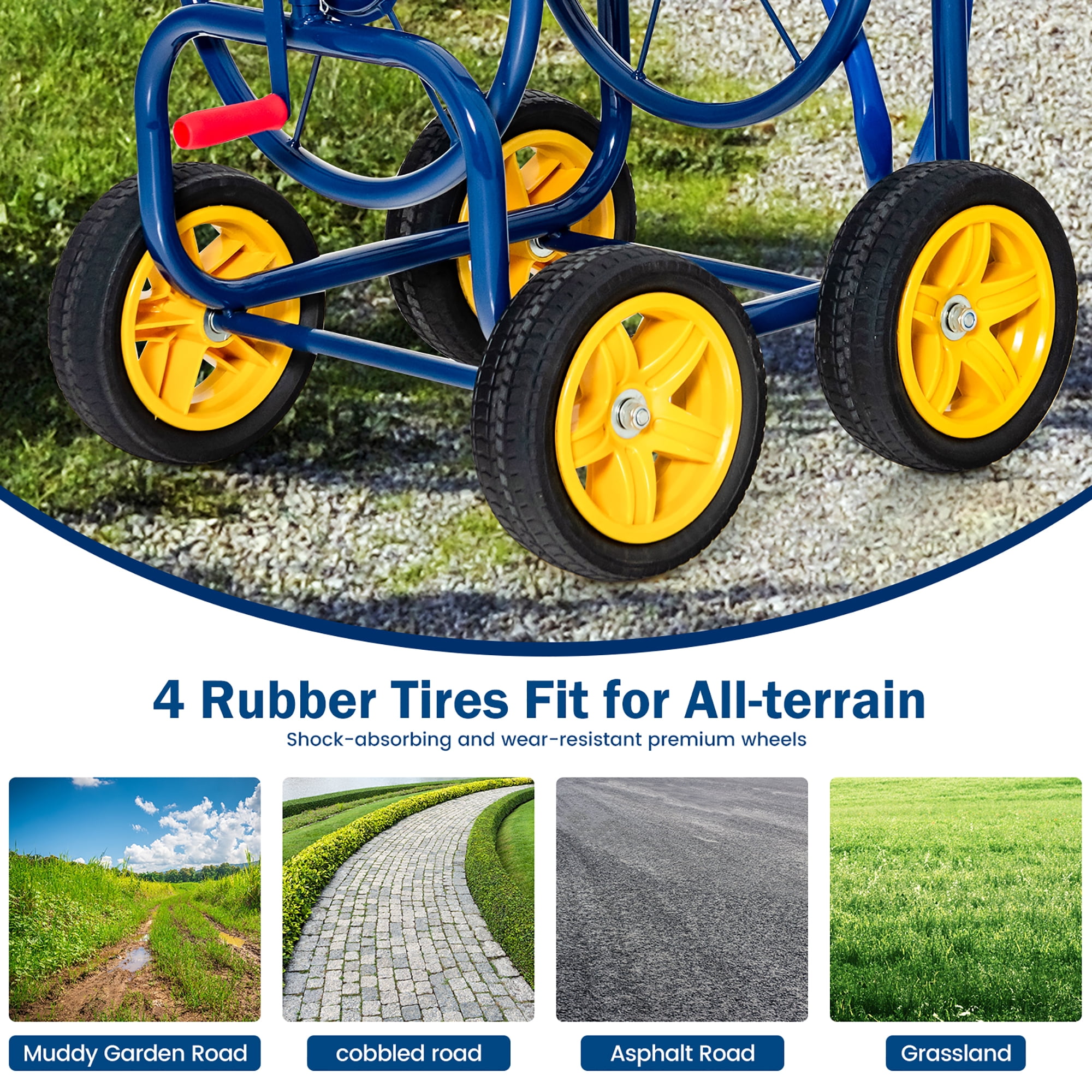 Costway Garden Hose Reel Cart Holds 330ft of 3/4"or 5/8" Hose 400ft of 1/2'' Hose Blue