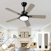 XAUJIX Ceiling Fan with Light and Remote Control, 52'' Ceiling Fan with Light, 6-Speed Reversible DC Motor, 5 Wood Fan Blades
