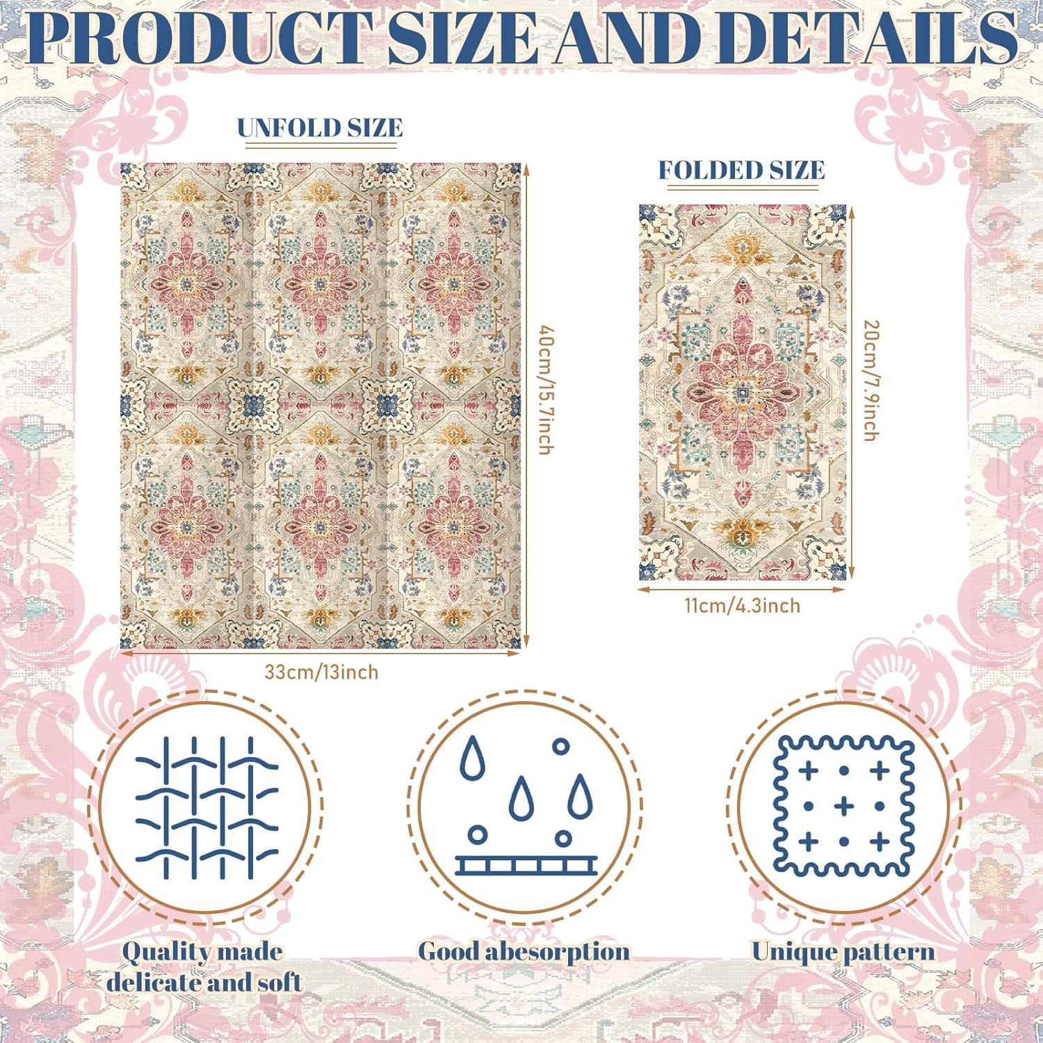 100 Pcs Vintage Boho Napkins Paper Guest Towels 2 Ply Decoupage Napkins Disposable Decorative Hand Towel for Bathroom Kitchen Wedding Party Dinner(Multicolor)