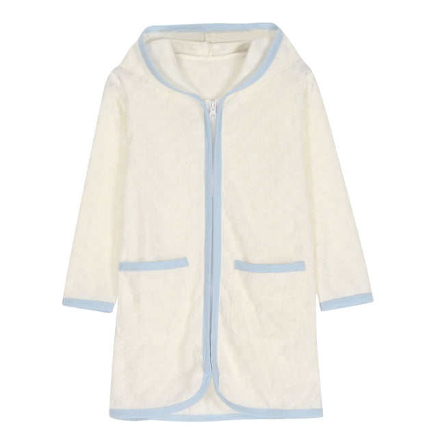 Hooded Robe for Kids , Soft Polyester-Spandex Blend with Drawstring Waist and Front Pocket , Lightweight Warm Shower Robe for Boys and Girls 2-10 Years