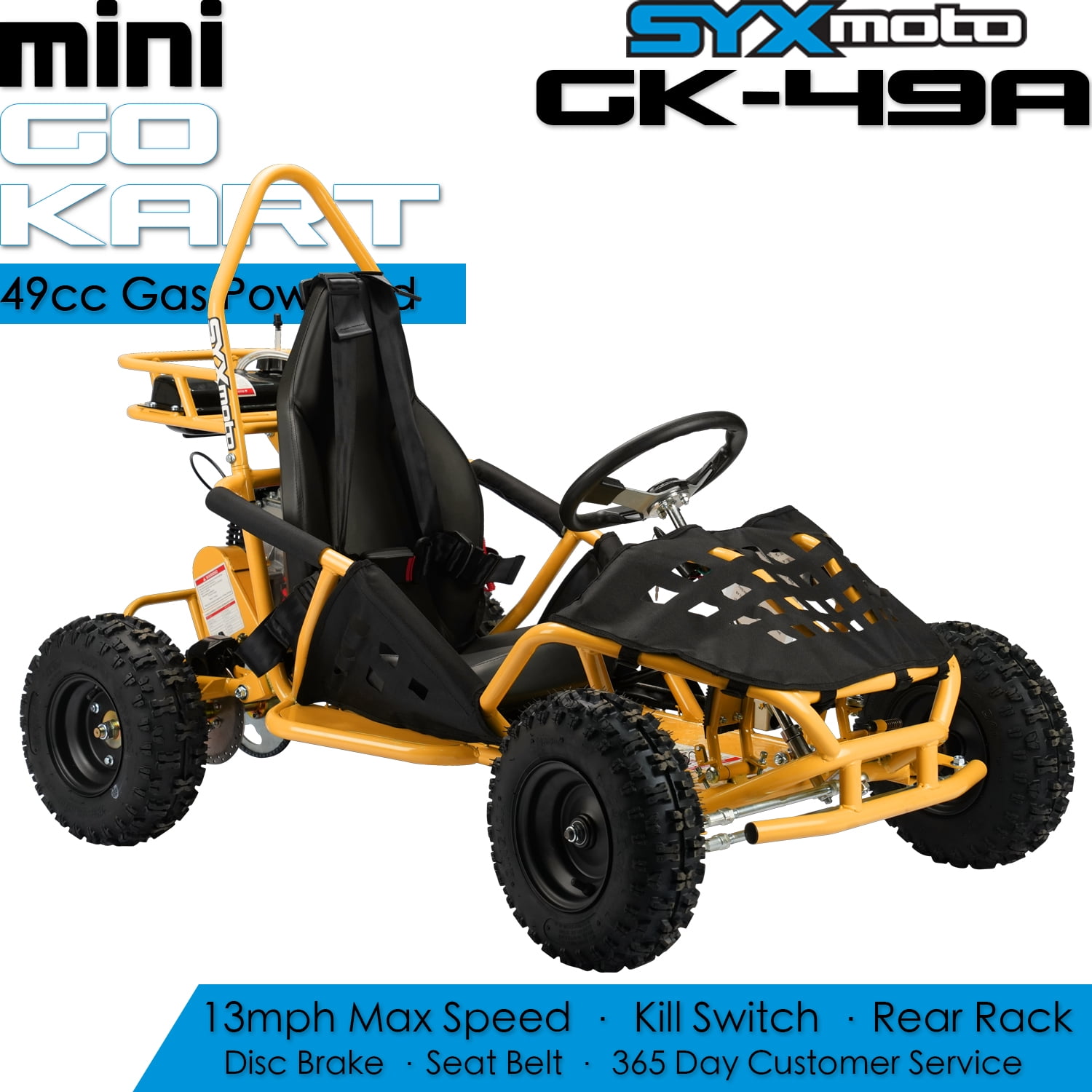 SYX MOTO GK-49A 50cc 4 Stroke Gas Powered Kids Ride on 1-Seater Go Kart, School Bus Yellow