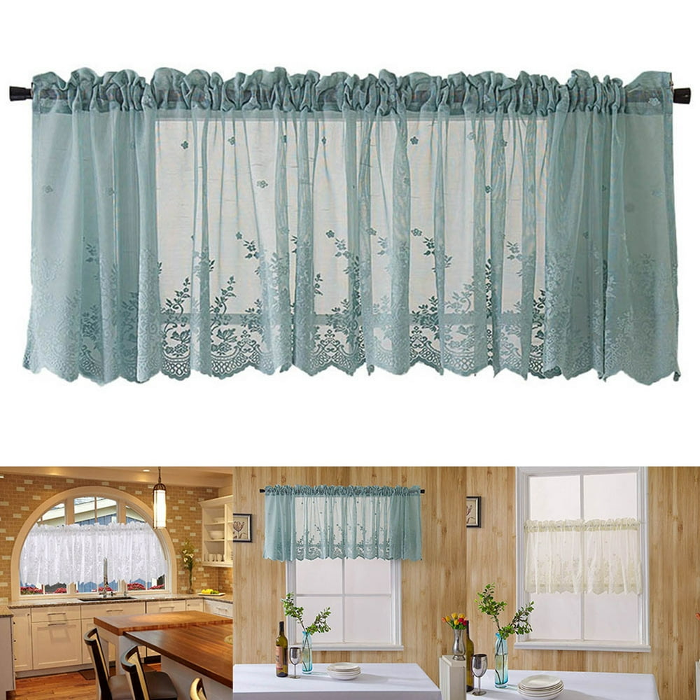 Yesbay Window Curtain Short Kitchen Valance Drape Polyester Lace Flower
