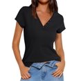 thumbnail image 1 of Camisa Prettywear para mujer, manga corta, cuello en V, algodón de verano, 1 of 6
