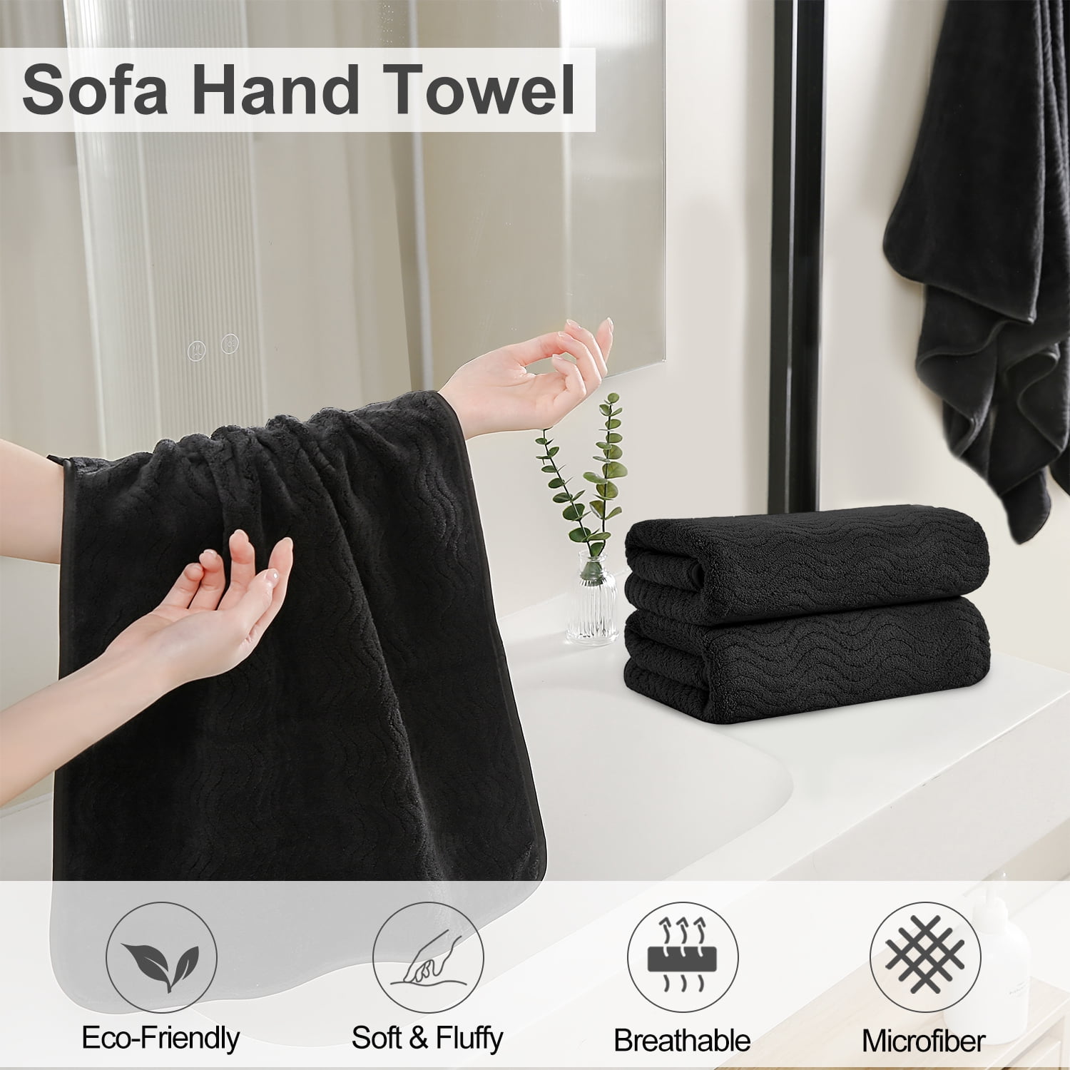 Jessy Home 12 Pack Black Hand Towel Set 16"x31" Soft Highly Absorbent Quick Dry Bathroom Towels 600 GSM Microfiber Plush Towels