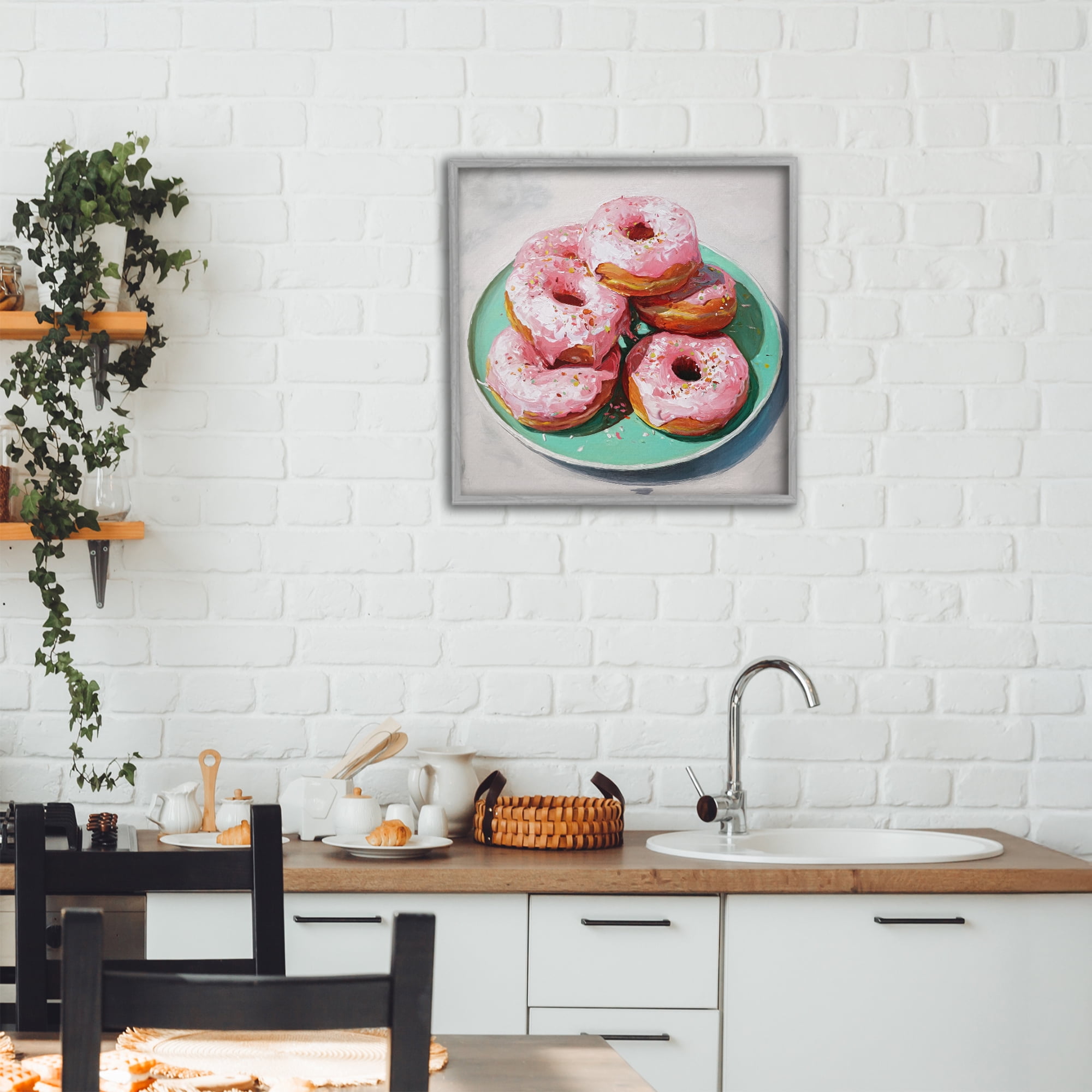 Stupell Industries Pink Frosted Donuts Gray Framed Giclee Art, design by Tina LeCour