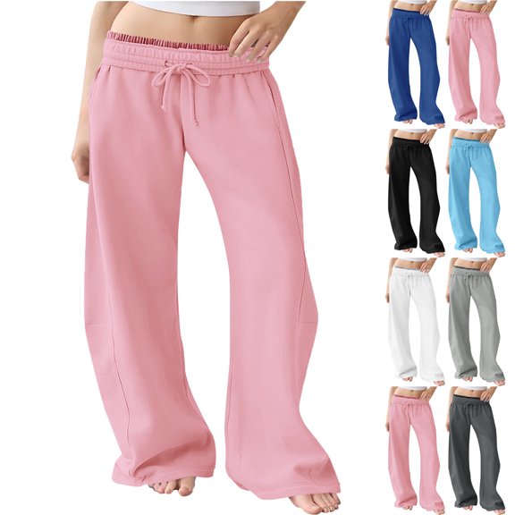 Womens Pants Tall Long legs Wide Leg Sweatpants High Waisted Baggy Lounge Pants Drawstring Athletic Flared Joggers with Pockets Pants for Women