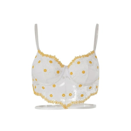 

Intimates Women Sexy Embroidered Lace Net Gauze Perspective Sexy Lingerie Underwear Spandex no underwire sports bra White