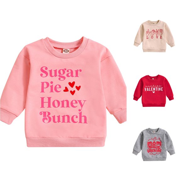 SGMVNU Unisex Kids Pullover Sweatshirts with Ribbed and Hem Long Sleeve Casual Fall Tops, Size 3-4 Years, Pink