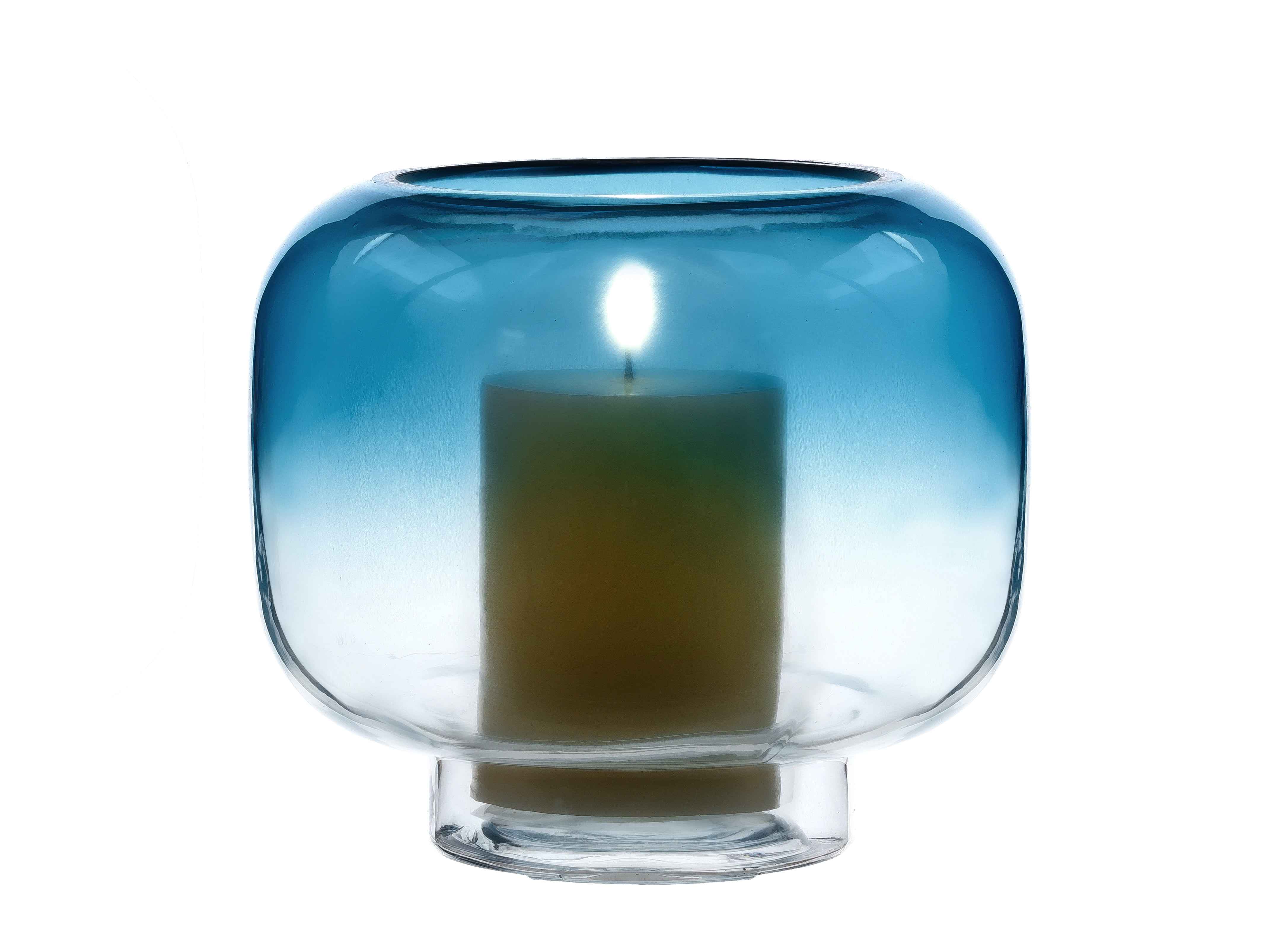 Mainstays 6.5" Blue Ombre Glass Hurricane Home Pillar Candle Holder Medium