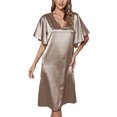 thumbnail image 2 of Womens Satin Nightgown Sleep Shirt Short Sleeve V-Neck Nightgowns Pajama Shirt Satin Nightwear Dress Sleepwear Pyjama, 2 of 6