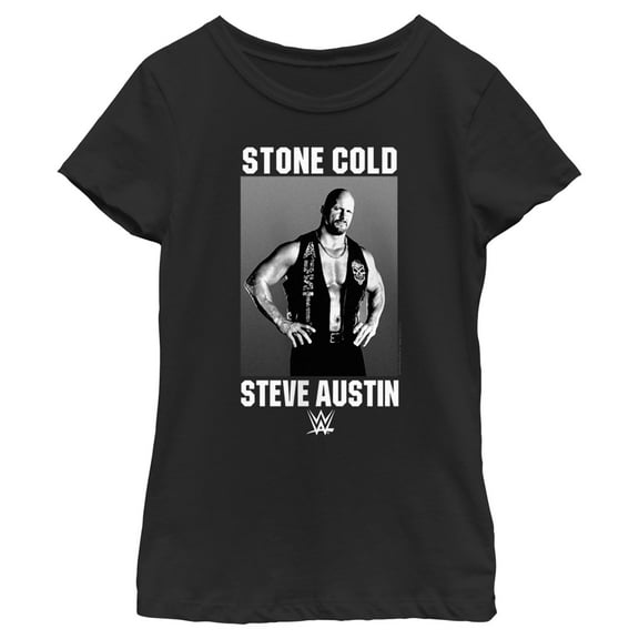Girl's WWE Stone Cold Steve Austin Black and White Photo Graphic Tee Black Large