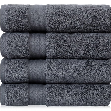 Pyramid Home Decor 4 Pieces Bath Towel Set for Bathroom, Turkish Towels 100% Cotton 27x54 in Extra Large Bath Towels 4-Pack, Bathroom Shower Towels, Dark Gray