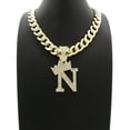 thumbnail image 3 of iJewelry2 Kings and Queens Crowned Initial Letter N Crystals Pendant Gold-tone Cuban Linked Chain Necklace, 3 of 3