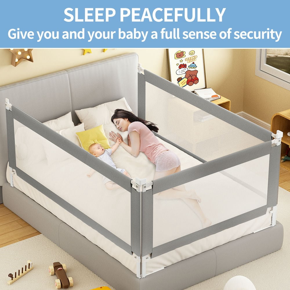Spaco 2 Pieces 78.7" Bed Rail for Toddlers, Detachable Baby Bed Rail Guard, Suitable for Queen, Full, Bed Rails for Toddlers and Baby, Gray