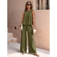 thumbnail image 6 of Women'S Summer 2 Piece Outfits Sleeveless Top Wide Leg Pants Lounge Beach Travel Sets Green XXL, 6 of 9