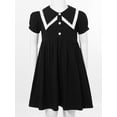 thumbnail image 3 of TSSOE Kids Girls School Uniform Dress Contrasting Trim Collar Puff Sleeve Button Down Summer Casual T-Shirt Dress Black 11-12, 3 of 6