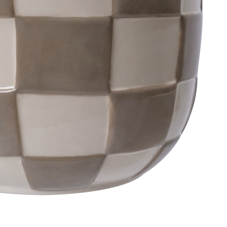 Mainstays Lennon Round Ceramic Planter, Birch Gray Checkered photo 4