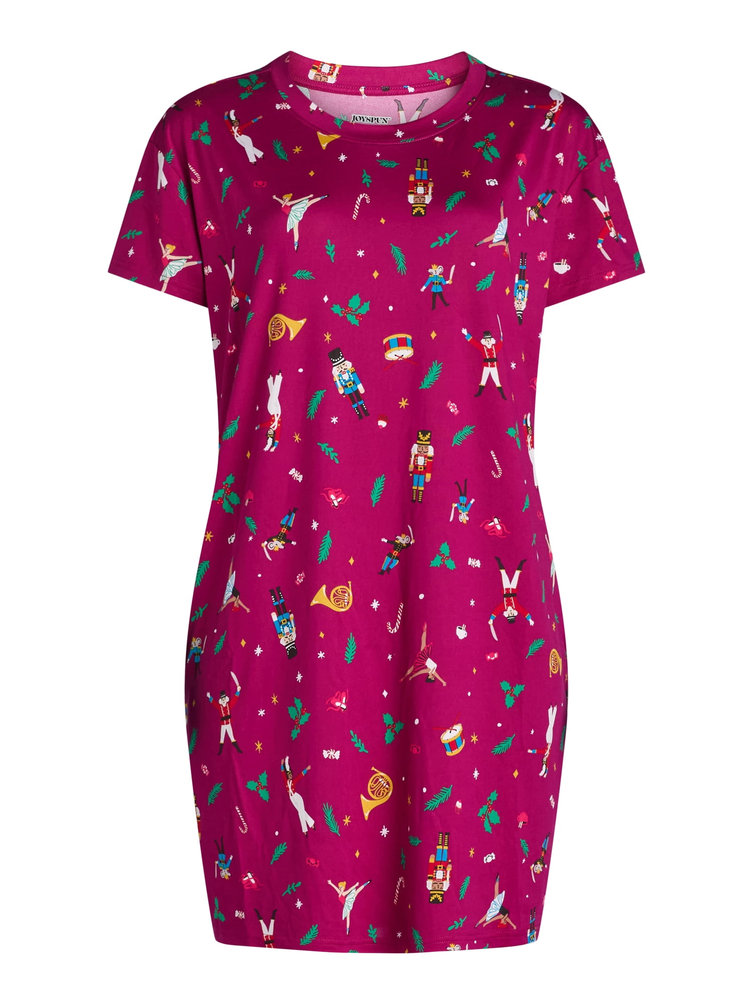 Joyspun Women’s Print Sleep Shirt with Short Sleeves, Sizes S/M-2X/3X
