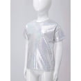 thumbnail image 4 of YUUMIN Kids Boys Girls Sparkly Sequin Dance Tops Round Neck Short Sleeve T-Shirts Stage Performance Silver 130, 4 of 6