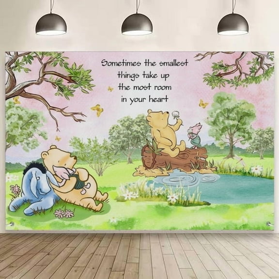 Winnie Happy Birthday Anime Cartoon Theme Backdrops Banner Birthday Party Decor Supplies(5x3ft)