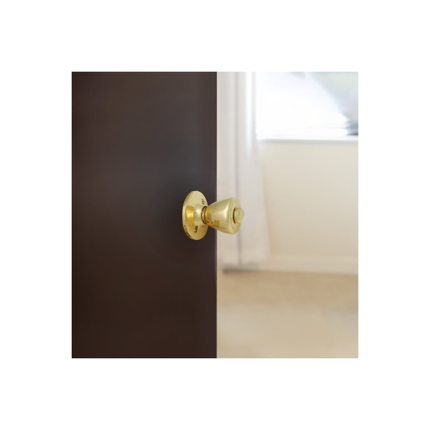 Design House Tulip 2-Way Latch Locking Privacy Bed and Bath Door Knob, Polished Brass