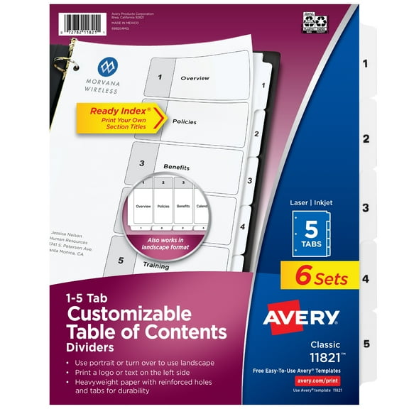 Avery Dividers, 5 Tabs, Ready Index (6 Sets of 11821)