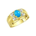 thumbnail image 3 of RYLOS Men's Rings 14K Yellow Gold Rings Classic Designer Style 8X6MM Oval Gemstone &  Diamond Ring Turquoise December Birthstone Rings For Men Size 8, 3 of 7