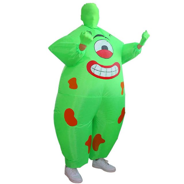 Funny Clown's Face Green Big Fats Inflatable Clothes Battery Powered Cosplay Costume for Women Men Unisex