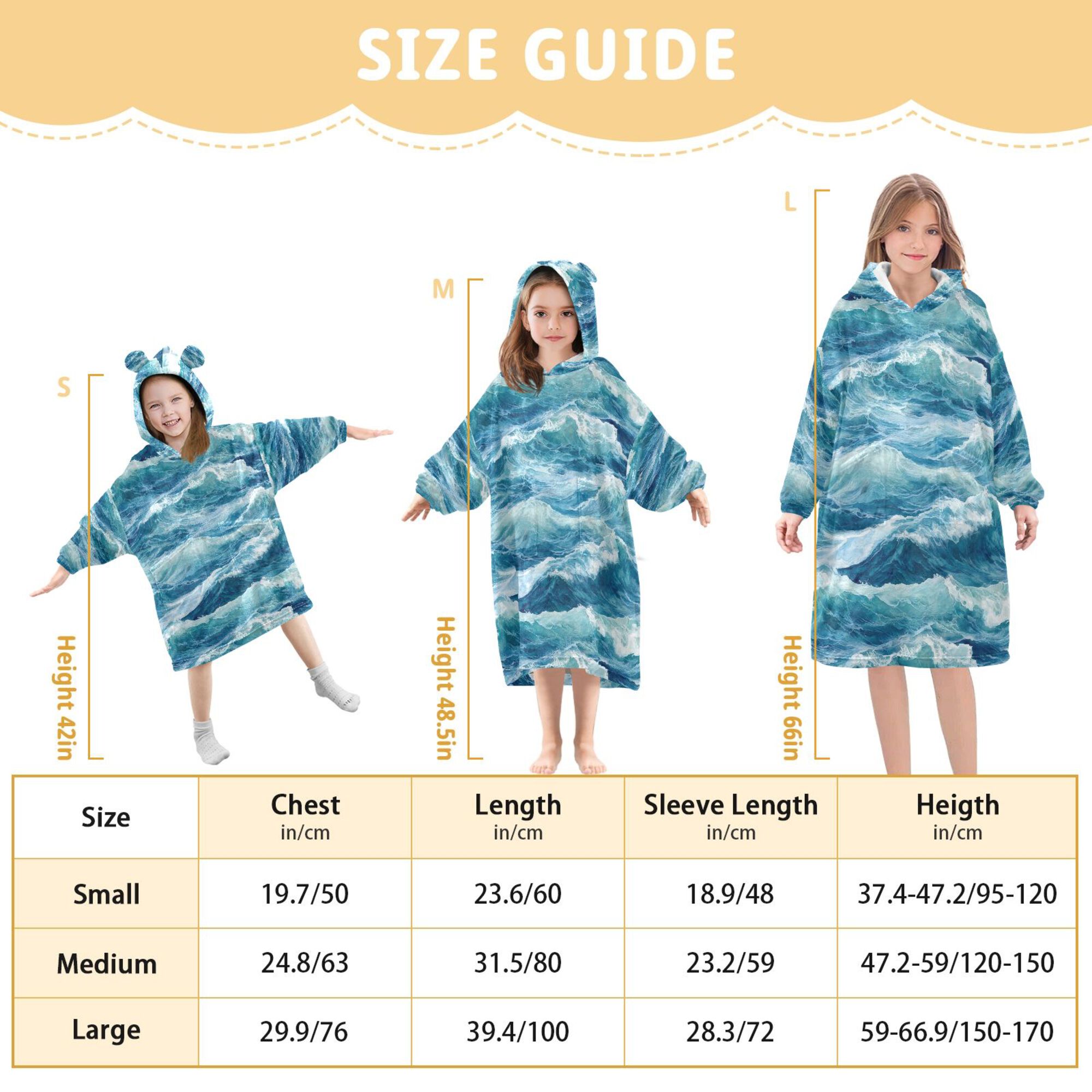 FORMRS Wearable Blanket Hoodie with Sleeves for Kids Cozy Flannel Sweatshirt, Green Watercolor Ocean Waves