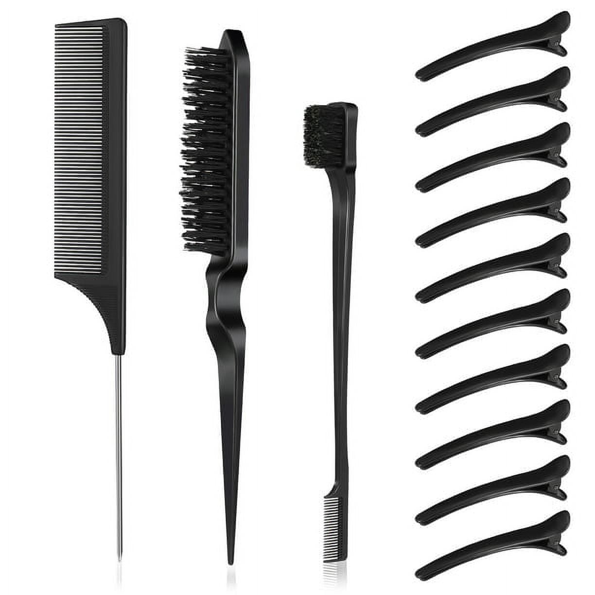 ZOUYUE 13Pcs Black Hair Styling Combs Set, Include Bristle Hair Brush, Edge Hair Brush, Sturdy Rat Tail Comb with10Pcs Sectioning Clips