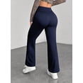 thumbnail image 2 of Women's Petite Navy Blue Textured Knit Flare Sweatpants, 2 of 8