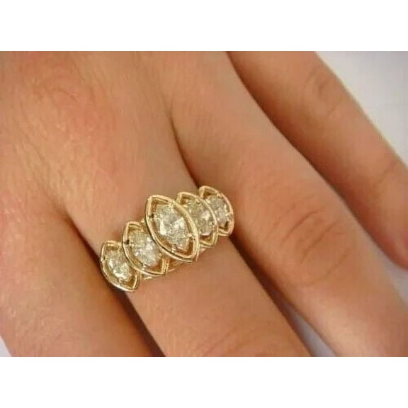 2.50Ct Marquise Cut Lab Created Diamond Women's Engagement Ring 14K Yellow Gold Plated