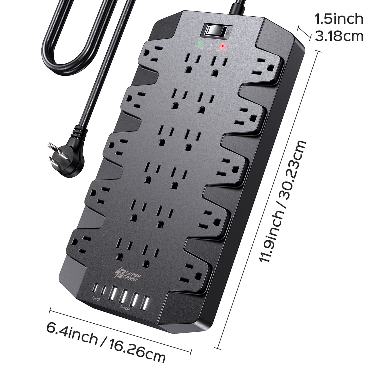 Power Strip with 22 Outlet and 4 usb-A 2 usb-C ports with Cable Manager, 6.5 Ft Long Cord,Black