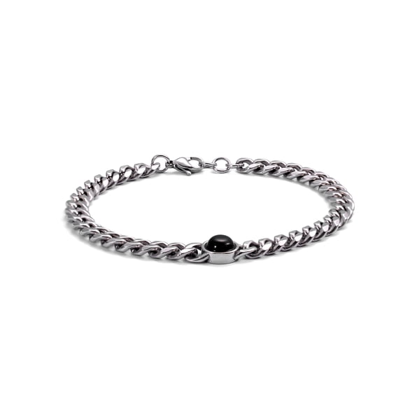 Iron Saints Men Black Onyx Cuba Link Bracelets, Stainless Steel, Men Cuba Chain Bracelets