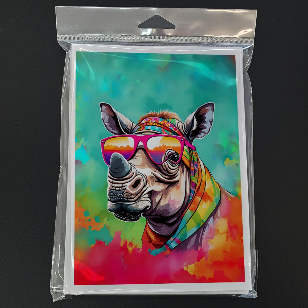 Hippie Animal Rhinoceros Greeting Cards Pack of 8 7 in x 5 in