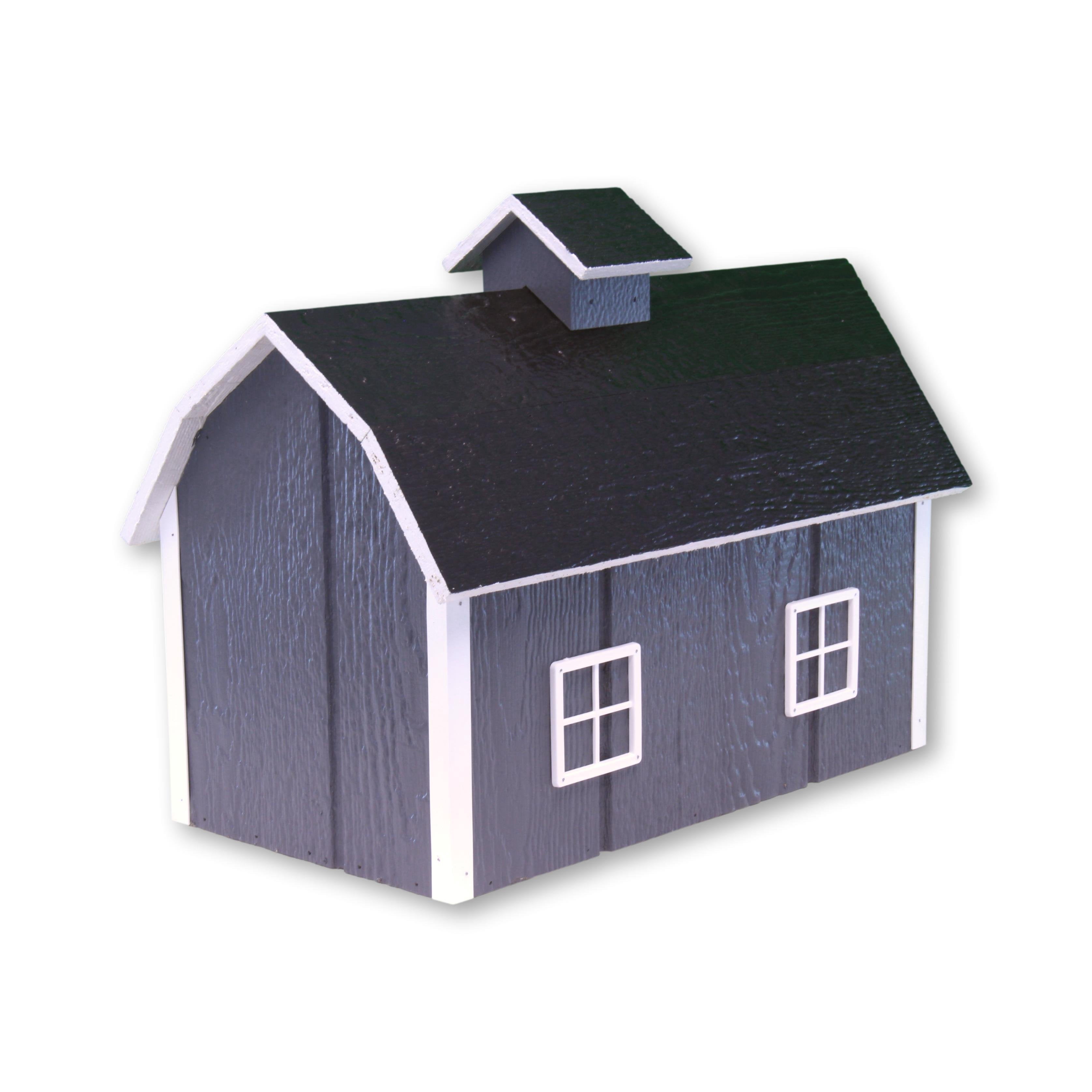 AmishToyBox.com Deluxe Wooden Mailbox, Post Mount, Dutch Barn Style Dark Gray and White