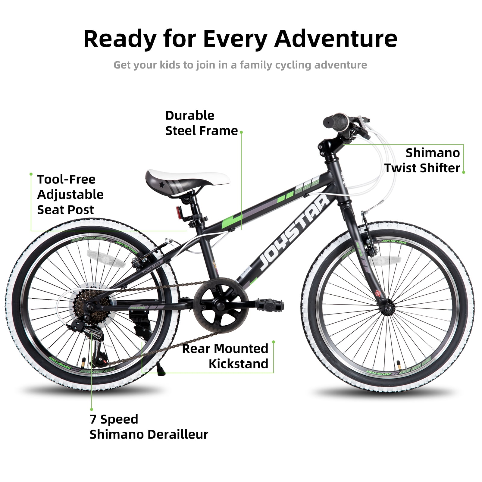 JOYSTAR Lubbock 20 24 Inch Kids Bike for Boys & Girls Ages 7-12 Years Hardtail Mountain Bike for Kids with 1-Speed/7-Speed Drivetrain, White Wall Knobby Tires, Kids' Bicycle